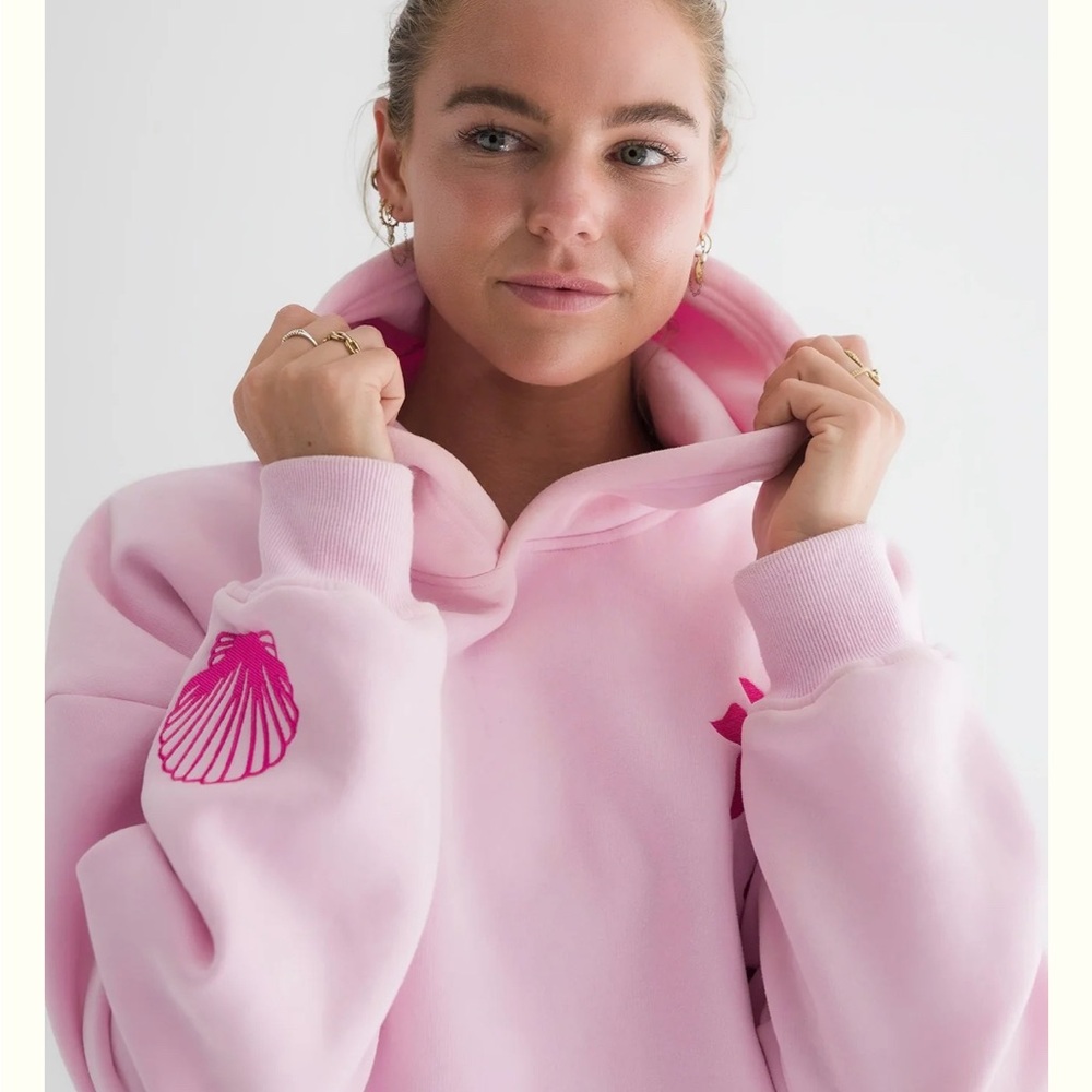 Pink Palm Puff Hawaii Hibiscus" Hoodie in Blush - Picture 8 of 8